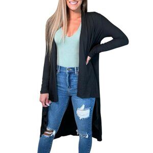 Gray Black Open Shorter Front and Longer Back Duster Cardigan